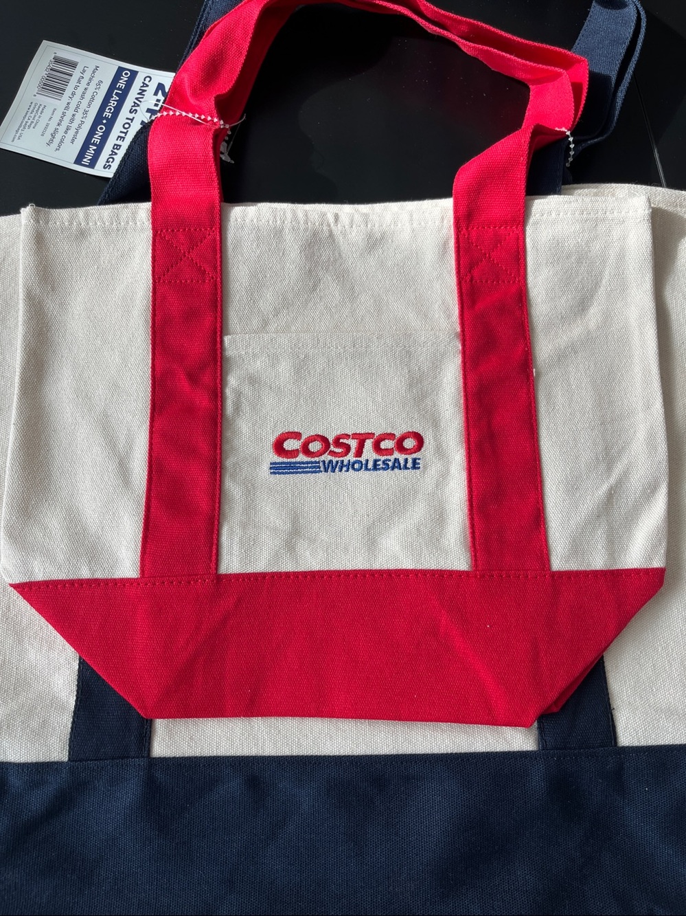 Costco Japan Canvas Tote Bags, Set Of 2 (1 LG Blue trim, 1 SM Red trim), NWT - Picture 2 of 12